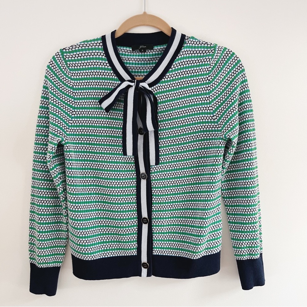 J. Crew Green and Navy Striped Cardigan